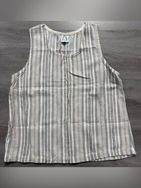 Zononi Cotton-Line Striped Tank Top Petite L Lagenlook Boho Made in USA VINTAGE